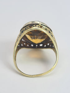 1957: Vintage; 14ct Gold Large (8ct) Oval Yellow Citrine Solitaire Ring- Old, lovely mature stone.