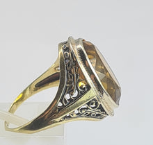 Cargar imagen en el visor de la galería, 1957: Vintage; 14ct Gold Large (8ct) Oval Yellow Citrine Solitaire Ring- Old, lovely mature stone.
