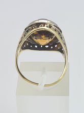 Cargar imagen en el visor de la galería, 1957: Vintage; 14ct Gold Large (8ct) Oval Yellow Citrine Solitaire Ring- Old, lovely mature stone.
