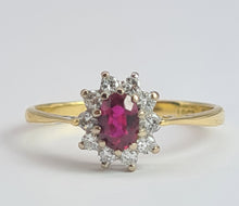 Cargar imagen en el visor de la galería, 1959: Vintage: 18ct Gold Pidgeon Blood Ruby Natural Diamonds (0.25ct) Cluster Ring- exudes quality
