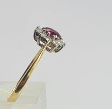 Cargar imagen en el visor de la galería, 1959: Vintage: 18ct Gold Pidgeon Blood Ruby Natural Diamonds (0.25ct) Cluster Ring- exudes quality
