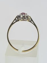 Cargar imagen en el visor de la galería, 1959: Vintage: 18ct Gold Pidgeon Blood Ruby Natural Diamonds (0.25ct) Cluster Ring- exudes quality
