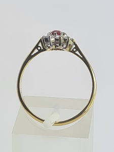 1959: Vintage: 18ct Gold Pidgeon Blood Ruby Natural Diamonds (0.25ct) Cluster Ring- exudes quality
