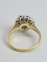 Cargar imagen en el visor de la galería, 1966: Vintage; 18ct Gold Australian Blue Sapphires Natural Diamonds Flower Head Ring- voluptuous style
