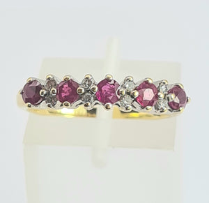 1990: Vintage: 18ct Gold Rubies Diamonds Half-Eternity/Stacker Ring- picture perfect