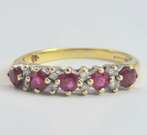 1990: Vintage: 18ct Gold Rubies Diamonds Half-Eternity/Stacker Ring- picture perfect