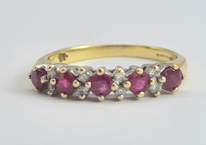 1990: Vintage: 18ct Gold Rubies Diamonds Half-Eternity/Stacker Ring- picture perfect