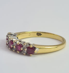 1990: Vintage: 18ct Gold Rubies Diamonds Half-Eternity/Stacker Ring- picture perfect