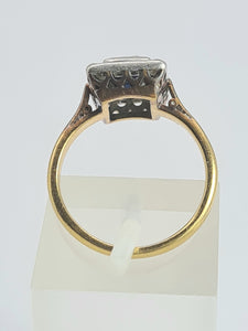 2029: Vintage: 18ct Gold/Platinum Set Blue Sapphire 22 Diamonds Art Deco Style Panel Ring