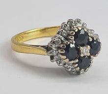 Cargar imagen en el visor de la galería, 2030: Vintage; 18ct Gold French Blue Sapphires 24 natural Diamonds Geometric Set Cocktail Ring- From 1974
