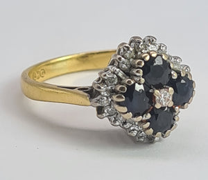 2030: Vintage; 18ct Gold French Blue Sapphires 24 natural Diamonds Geometric Set Cocktail Ring- From 1974