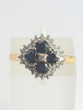 Cargar imagen en el visor de la galería, 2030: Vintage; 18ct Gold French Blue Sapphires 24 natural Diamonds Geometric Set Cocktail Ring- From 1974
