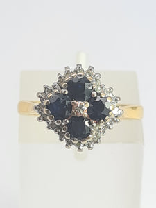 2030: Vintage; 18ct Gold French Blue Sapphires 24 natural Diamonds Geometric Set Cocktail Ring- From 1974