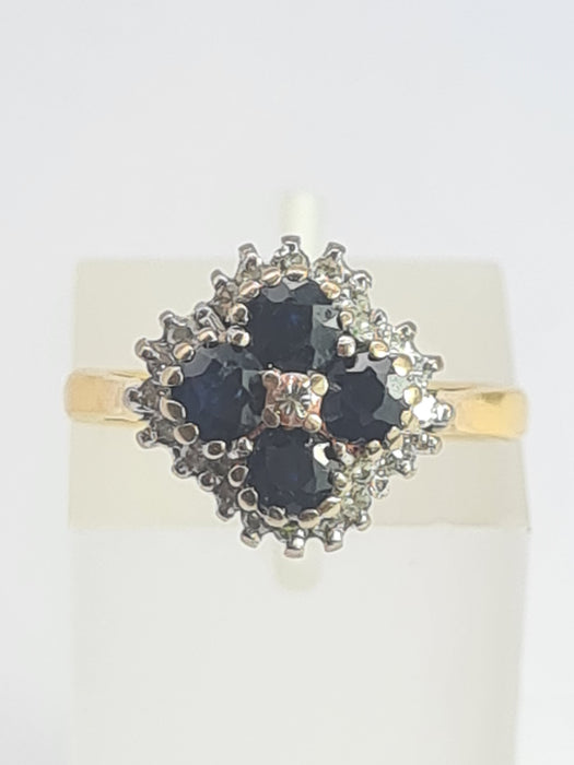 2030: Vintage; 18ct Gold French Blue Sapphires 24 natural Diamonds Geometric Set Cocktail Ring- From 1974