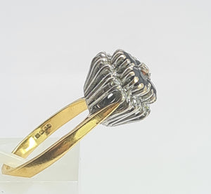 2030: Vintage; 18ct Gold French Blue Sapphires 24 natural Diamonds Geometric Set Cocktail Ring- From 1974