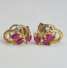 Load image into Gallery viewer, 2055: Vintage: 9ct Gold Rubies Diamonds Stud Earrings- elegant ear candy
