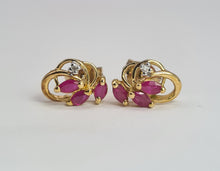 Load image into Gallery viewer, 2055: Vintage: 9ct Gold Rubies Diamonds Stud Earrings- elegant ear candy
