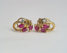 Load image into Gallery viewer, 2055: Vintage: 9ct Gold Rubies Diamonds Stud Earrings- elegant ear candy
