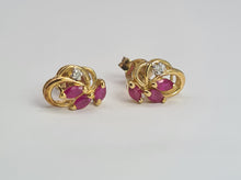 Load image into Gallery viewer, 2055: Vintage: 9ct Gold Rubies Diamonds Stud Earrings- elegant ear candy

