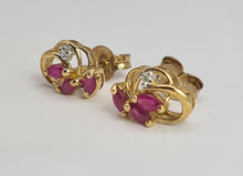 Load image into Gallery viewer, 2055: Vintage: 9ct Gold Rubies Diamonds Stud Earrings- elegant ear candy
