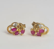 Load image into Gallery viewer, 2055: Vintage: 9ct Gold Rubies Diamonds Stud Earrings- elegant ear candy
