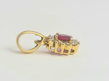Cargar imagen en el visor de la galería, 2091: Vintage: 18ct Gold Rich Red Ruby 12 Natural Diamonds Pendant- Petite, Sparkling, Demure

