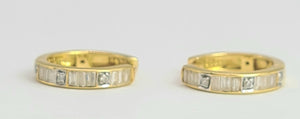 2094: Vintage; 18ct Gold 24 Natural Diamonds Hooped Earrings- petite, sparkling, beautifully crafted.