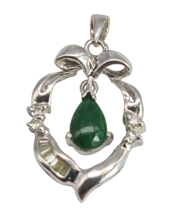 2101: Vintage; 18ct White Gold Emerald 10 Natural Diamonds Pendant- Crisp, Clean, Eye Candy