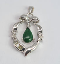 Load image into Gallery viewer, 2101: Vintage; 18ct White Gold Emerald 10 Natural Diamonds Pendant- Crisp, Clean, Eye Candy

