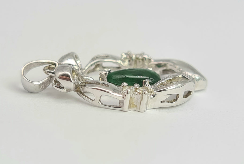 2101: Vintage; 18ct White Gold Emerald 10 Natural Diamonds Pendant- Crisp, Clean, Eye Candy