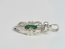 Load image into Gallery viewer, 2101: Vintage; 18ct White Gold Emerald 10 Natural Diamonds Pendant- Crisp, Clean, Eye Candy
