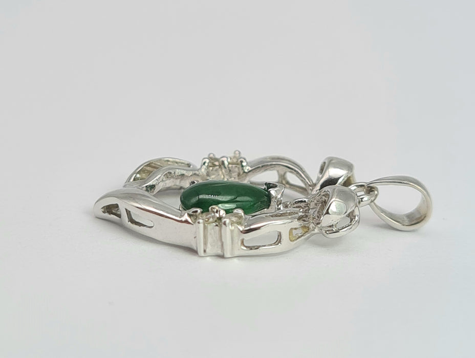 2101: Vintage; 18ct White Gold Emerald 10 Natural Diamonds Pendant- Crisp, Clean, Eye Candy