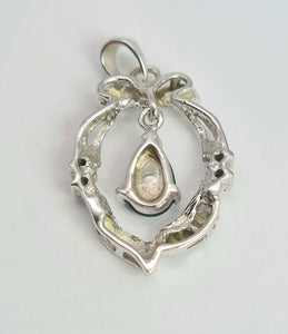 2101: Vintage; 18ct White Gold Emerald 10 Natural Diamonds Pendant- Crisp, Clean, Eye Candy