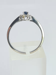 2107: Vintage: 18ct White Gold Cornflower Blue 10 Natural Diamonds Halo Ring- Crisp, clean eye candy-