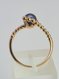 2108: Vintage: 18ct Rose Gold Bubble Shank Blue Akoya Pearl Ring- Ergonomic beauty