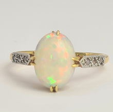 Load image into Gallery viewer, 2109 Vintage: 18ct Gold Cabochon White Opal Diamonds Dress Ring
