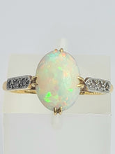 Load image into Gallery viewer, 2109 Vintage: 18ct Gold Cabochon White Opal Diamonds Dress Ring
