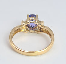 Cargar imagen en el visor de la galería, 2138: Vintage: 14ct Gold Violet Blue Pear-Cut Tanzanite Natural Diamonds Ring- Lovely cut and colour
