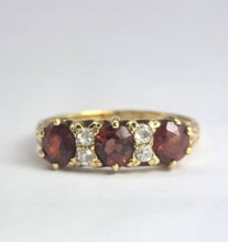 Load image into Gallery viewer, 1831: Vintage; 18ct Gold Almandine Garnets Diamonds Half-Eternity/Stacker Ring- beautifully balanced
