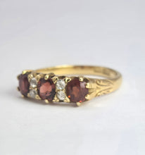 Load image into Gallery viewer, 1831: Vintage; 18ct Gold Almandine Garnets Diamonds Half-Eternity/Stacker Ring- beautifully balanced
