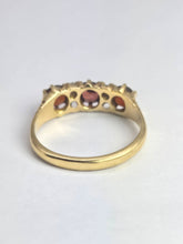 Load image into Gallery viewer, 1831: Vintage; 18ct Gold Almandine Garnets Diamonds Half-Eternity/Stacker Ring- beautifully balanced
