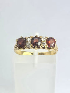 1831: Vintage; 18ct Gold Almandine Garnets Diamonds Half-Eternity/Stacker Ring- beautifully balanced