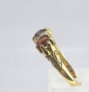 1831: Vintage; 18ct Gold Almandine Garnets Diamonds Half-Eternity/Stacker Ring- beautifully balanced