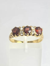 Load image into Gallery viewer, 1831: Vintage; 18ct Gold Almandine Garnets Diamonds Half-Eternity/Stacker Ring- beautifully balanced
