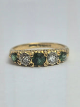 Load image into Gallery viewer, 1883: Vintage; 18ct Gold Tsavorite Green Garnets Natural Diamond Stacker/Half- Eternity Ring- From 1969
