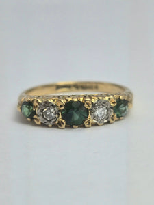 1883: Vintage; 18ct Gold Tsavorite Green Garnets Natural Diamond Stacker/Half- Eternity Ring- From 1969