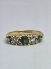 Load image into Gallery viewer, 1883: Vintage; 18ct Gold Tsavorite Green Garnets Natural Diamond Stacker/Half- Eternity Ring- From 1969
