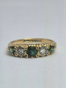 1883: Vintage; 18ct Gold Tsavorite Green Garnets Natural Diamond Stacker/Half- Eternity Ring- From 1969