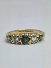 Load image into Gallery viewer, 1883: Vintage; 18ct Gold Tsavorite Green Garnets Natural Diamond Stacker/Half- Eternity Ring- From 1969
