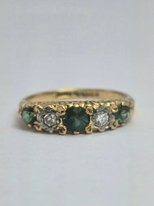 1883: Vintage; 18ct Gold Tsavorite Green Garnets Natural Diamond Stacker/Half- Eternity Ring- From 1969